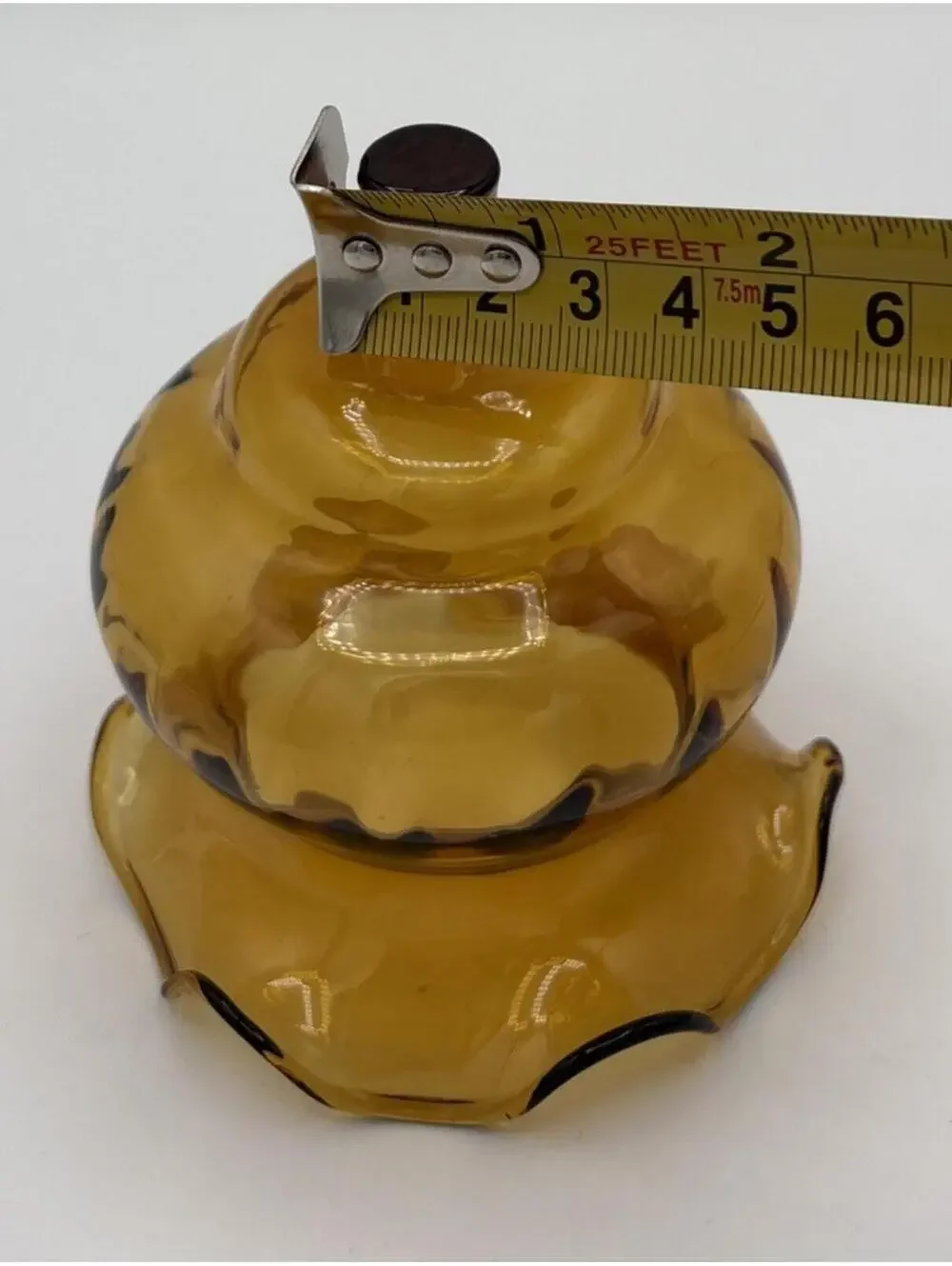 Vintage Amber Glass Short Peg Votive Candle  Sconce Ruffle Rim 4.25